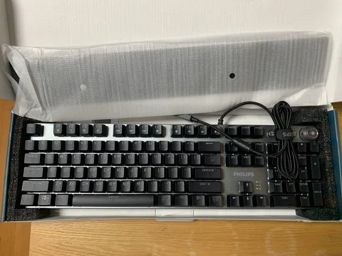 필립스 G614 기계식 키보드 (갈축), 메탈 골드 키캡, 로지텍 G302 게이밍 마우스 (유선)