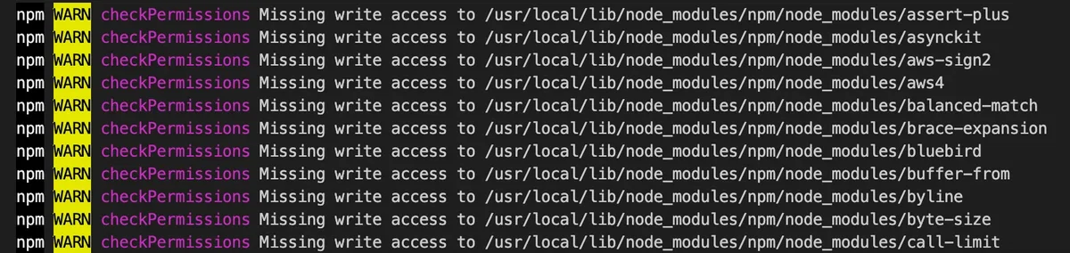 npm install 시 permission 오류 해결 방법